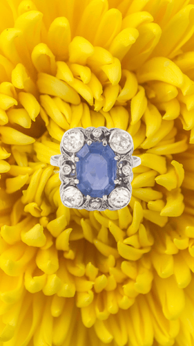 Bague 54.5 Saphir de Ceylan - Bague en platine et or gris avec diamants 58 Facettes BSA92