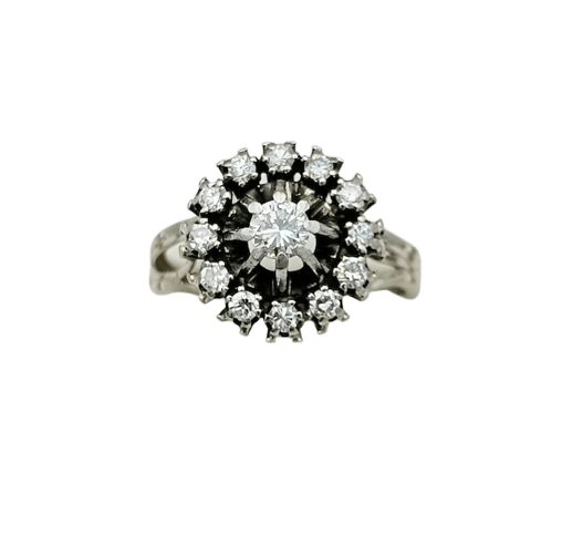 Bague 56 Bague marguerite vintage en or gris 18K sertie de diamants 58 Facettes MANOS/432