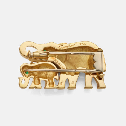 Broche Cartier - Broche Éléphants en or jaune 18k et émeraudes 58 Facettes 205