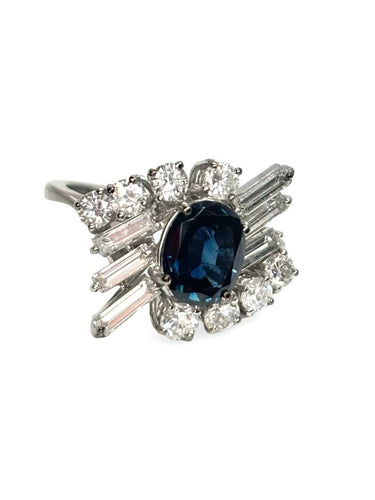 Bague 54 Bague en or blanc 18K avec saphir 1,5 ct et diamants 1 ct 58 Facettes 1774