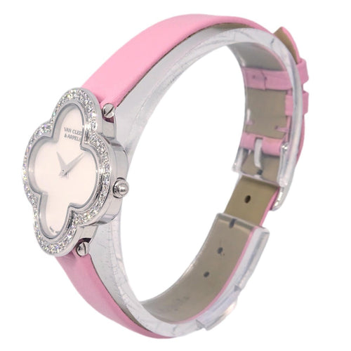 Montre Van Cleef & Arpels Alhambra - Montre quartz en or blanc et satin, lunette sertie de diamants 58 Facettes ppymle