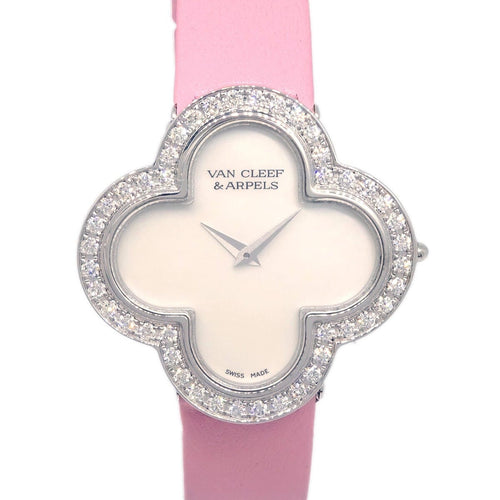Montre Van Cleef & Arpels Alhambra - Montre quartz en or blanc et satin, lunette sertie de diamants 58 Facettes ppymle