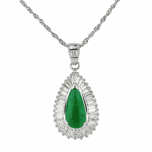 Collier Chaîne et pendentif poire en or blanc 18 ct, jade vert et diamants 58 Facettes 87816-90851 ac12745