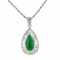 Collier Chaîne et pendentif poire en or blanc 18 ct, jade vert et diamants 58 Facettes 87816-90851 ac12745