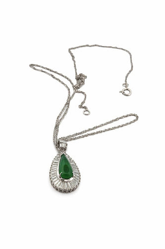 Collier Chaîne et pendentif poire en or blanc 18 ct, jade vert et diamants 58 Facettes 87816-90851 ac12745