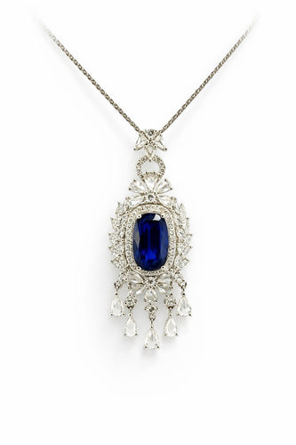 Collier Chaîne et pendentif - Saphir et diamants en or blanc 18 carats 58 Facettes 90765/ac12597 / 82703/ac8787