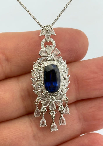 Collier Chaîne et pendentif - Saphir et diamants en or blanc 18 carats 58 Facettes 90765/ac12597 / 82703/ac8787