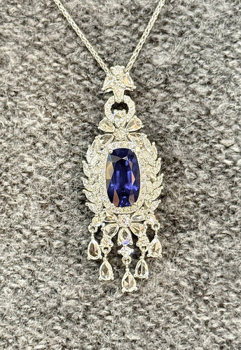 Collier Chaîne et pendentif - Saphir et diamants en or blanc 18 carats 58 Facettes 90765/ac12597 / 82703/ac8787