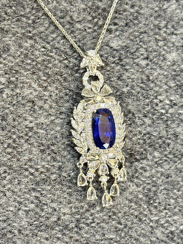 Collier Chaîne et pendentif - Saphir et diamants en or blanc 18 carats 58 Facettes 90765/ac12597 / 82703/ac8787