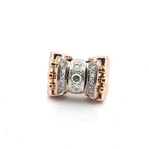 Bague 52 Bague années 80 style demodè en or rose et blanc 18 ct diamants 58 Facettes 223/26 C