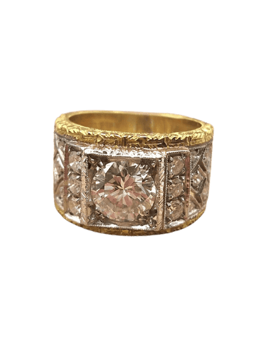 Bague 49 Bague solitaire gravée florentine en or 18 ct et diamant 58 Facettes CV-023