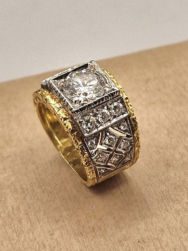 Bague 49 Bague solitaire gravée florentine en or 18 ct et diamant 58 Facettes CV-023
