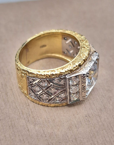 Bague 49 Bague solitaire gravée florentine en or 18 ct et diamant 58 Facettes CV-023