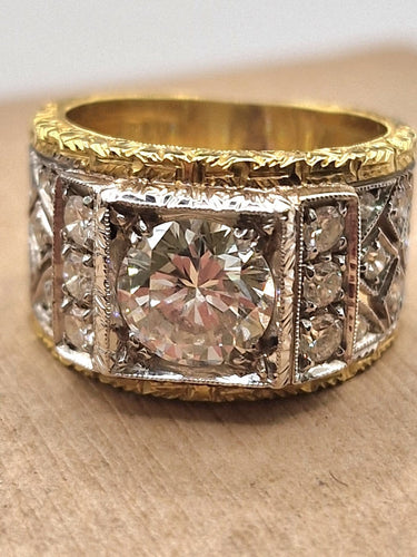Bague 49 Bague solitaire gravée florentine en or 18 ct et diamant 58 Facettes CV-023