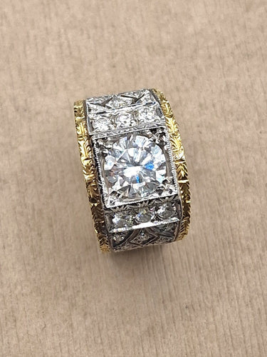 Bague 49 Bague solitaire gravée florentine en or 18 ct et diamant 58 Facettes CV-023