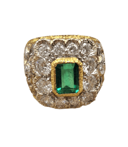 Bague 55 Bague vintage style florentin gravée en or 18 ct, émeraude et diamants 58 Facettes CV-024