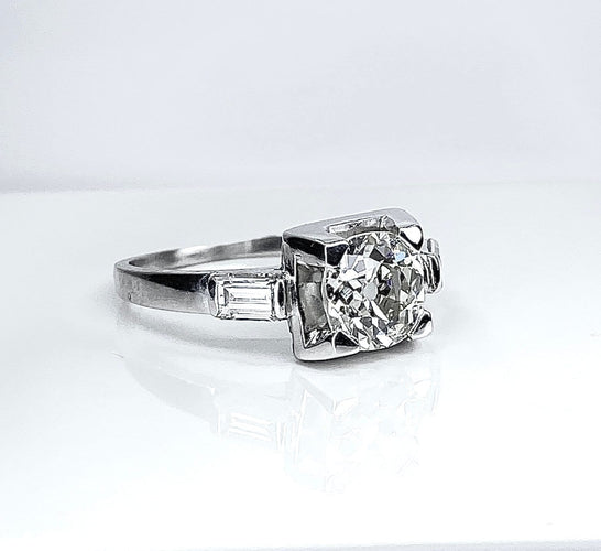 Bague 51 Bague ancienne en or blanc et platine avec diamants 58 Facettes AB714