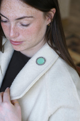 Broche Broche ancienne chrysoprase et diamants en or rose et argent 58 Facettes