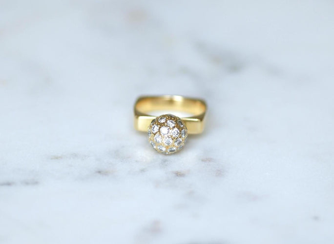 Bague 55 Dinh Van - Bague boule en or jaune 18 carats et diamants 58 Facettes