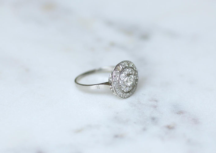 Bague 56 Bague cible Art déco en platine à diamants 1,20 ct 58 Facettes