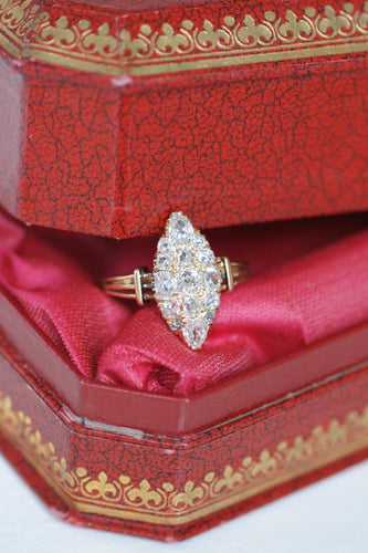 Bague 55 Bague marquise ancienne en or rose 18 ct et diamants 1,60 ct 58 Facettes
