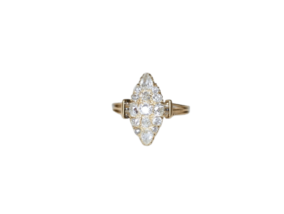 Bague 55 Bague marquise ancienne en or rose 18 carats diamants 58 Facettes