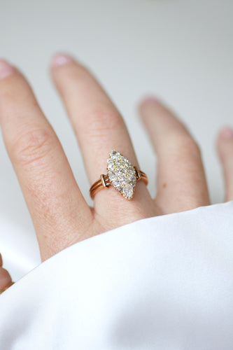 Bague 55 Bague marquise ancienne en or rose 18 ct et diamants 1,60 ct 58 Facettes