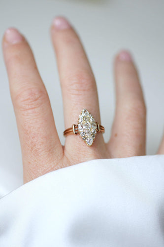 Bague 55 Bague marquise ancienne en or rose 18 ct et diamants 1,60 ct 58 Facettes