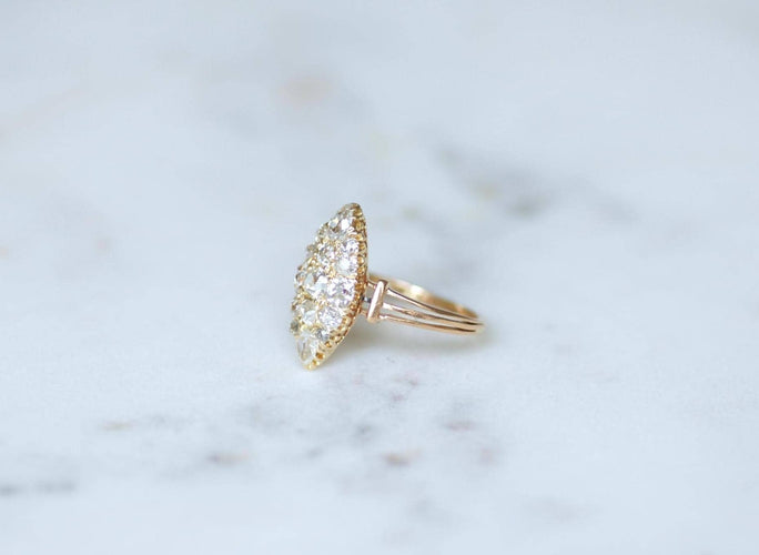 Bague 55 Bague marquise ancienne en or rose 18 ct et diamants 1,60 ct 58 Facettes