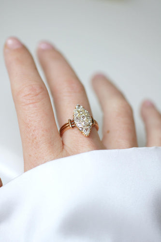 Bague 55 Bague marquise ancienne en or rose 18 ct et diamants 1,60 ct 58 Facettes
