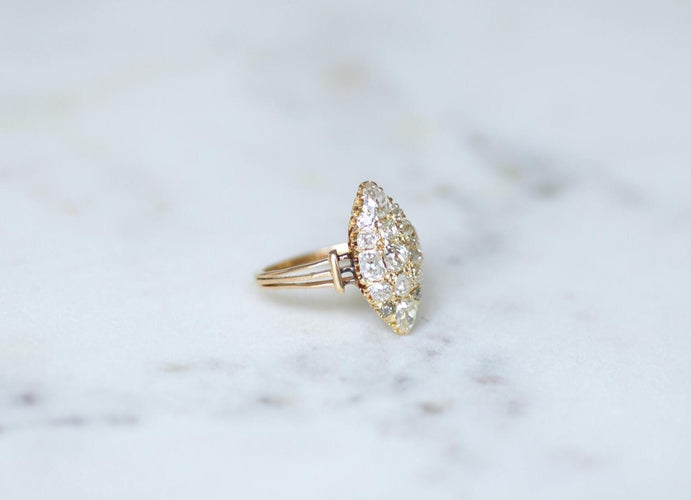 Bague 55 Bague marquise ancienne en or rose 18 ct et diamants 1,60 ct 58 Facettes