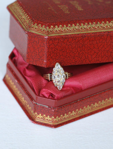 Bague 55 Bague marquise ancienne en or rose 18 ct et diamants 1,60 ct 58 Facettes