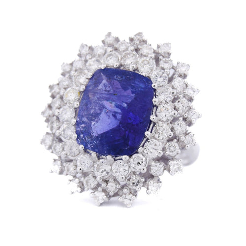 Bague 56 Bague en or blanc 18 ct avec tanzanite et diamants 58 Facettes AN383 (06139)