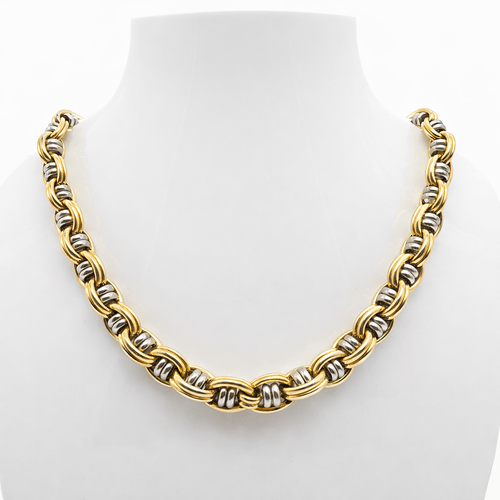 Collier Collier maille fantaisie en or jaune et or blanc 18 carats, diamant 58 Facettes Collier Maille fantaisie 2 Ors  18 carats