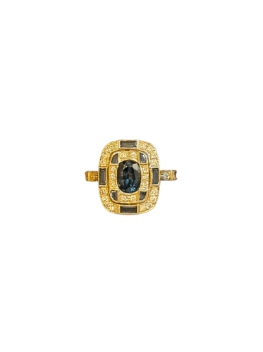 Bague 54 Bague rectangulaire en or jaune 18 carats avec saphir et diamants 58 Facettes ad