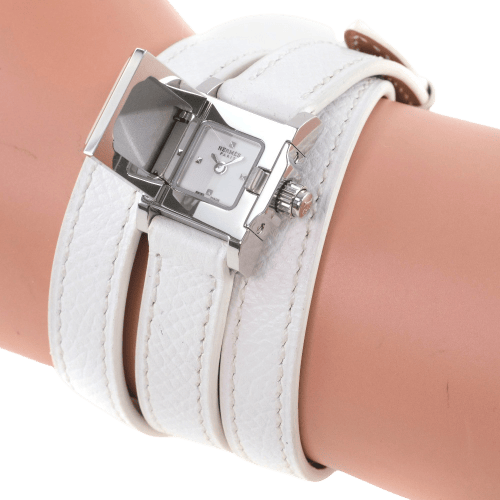 Montre Hermès - Montre Medor Rock quartz en acier laqué et cuir 58 Facettes ikr7n8