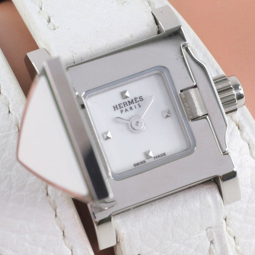 Montre Hermès Médor - Montre quartz en acier laqué et cuir 58 Facettes ikr7n8