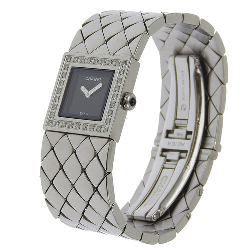 Montre Chanel Matelasse - Montre quartz en acier inoxydable avec lunette diamantée 58 Facettes cgstjh