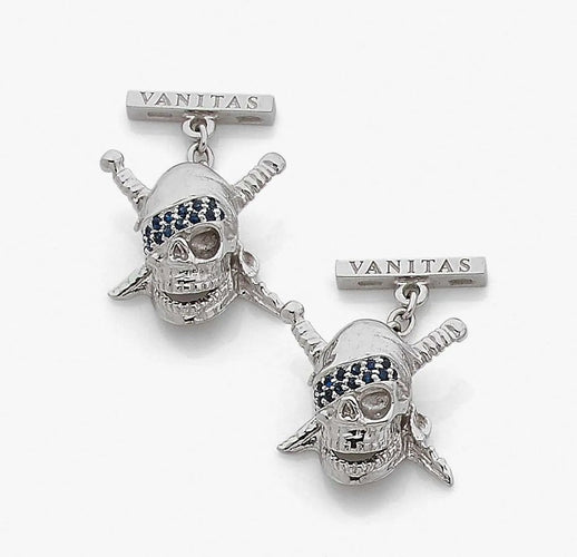 Boutons de manchette Boutons de manchette - Têtes de mort en or gris 18k saphirs et diamants 58 Facettes 180109/26