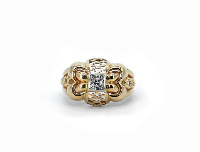 Bague 54 Bague ancienne ajourée en or jaune 18 carats et diamant 58 Facettes 147/14