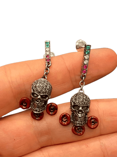 Boucles d'oreilles Boucles d'oreilles tête de mort en or noir 750 et diamants noirs 58 Facettes LP180109/9
