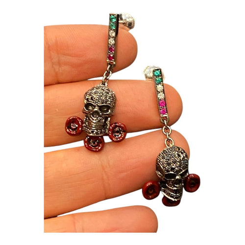 Boucles d'oreilles Boucles d'oreilles tête de mort en or noir 750 et diamants noirs 58 Facettes LP180109/9