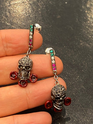 Boucles d'oreilles Boucles d'oreilles tête de mort en or noir 750 et diamants noirs 58 Facettes LP180109/9