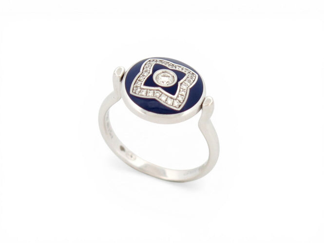 Bague 53 De Beers Lotus Enchanted - Bague en or blanc 18k, diamants et émail bleu 58 Facettes 274231