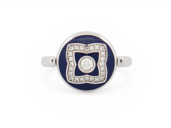 Bague 53 De Beers Lotus Enchanted - Bague en or blanc 18k, diamants et émail bleu 58 Facettes 274231