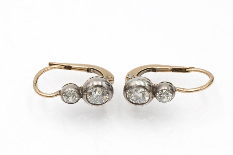 Boucles d'oreilles Boucles d'oreilles anciennes - Or 585/1000 et diamants taille ancien brillant env. 1,35 ct 58 Facettes 12031