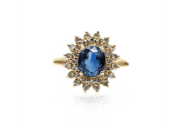 Bague 51 Bague avec saphir et diamants en or jaune 14 carats 58 Facettes 11772