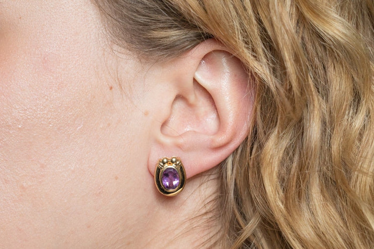 Boucles d'oreilles Boucles d'oreilles vintage - Puces en or jaune 585/1000 et améthystes 58 Facettes 12080