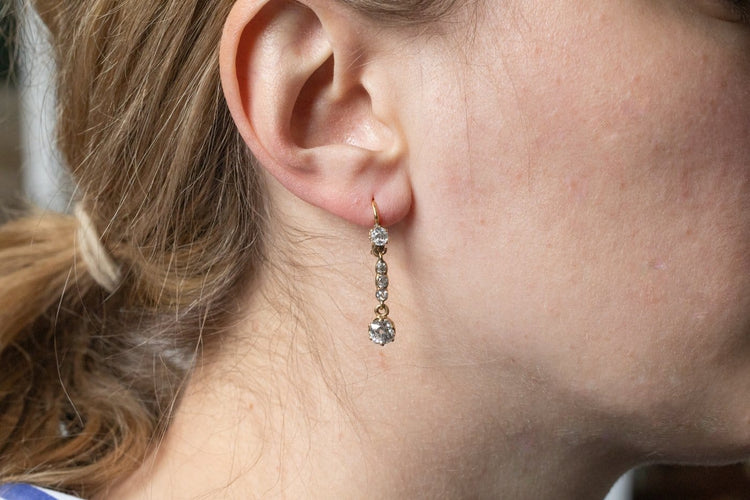 Boucles d'oreilles Boucles d’oreilles pendantes - Diamants taille ancienne en or 750 58 Facettes 11816