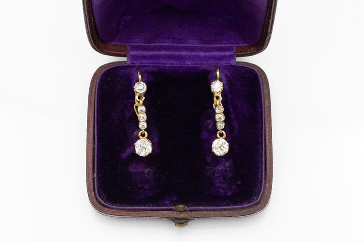 Boucles d'oreilles Boucles d’oreilles pendantes - Diamants taille ancienne en or 750 58 Facettes 11816